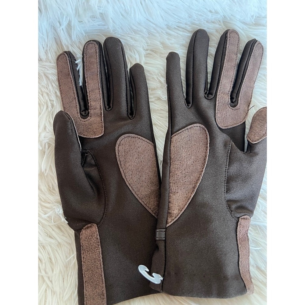 Brown Stretch Riding Gloves Faux Suede Genuine‎ Leather Touchscreen Style Winter